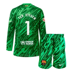 Koszulka Piłkarska Bramkarska FC Barcelona Ter Stegen 1 Dziecięca Domowa 2024/25 Długi Rękaw