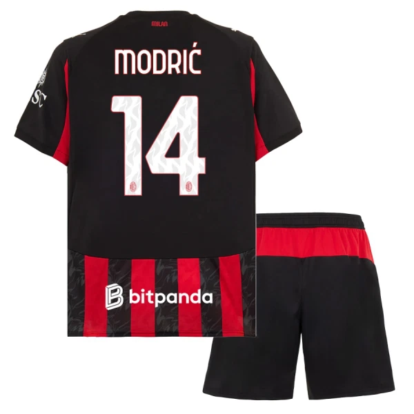 Koszulka Piłkarska AC Milan Luka Modrić 14 Dziecięca Domowa 2025/26 Koszulka Piłkarska AC Milan Luka Modrić 14 Dziecięca Domowa 2025/26