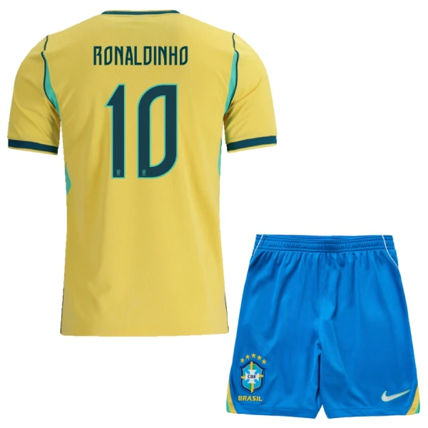Koszulka Piłkarska Brazylia Ronaldinho 10 Dziecięca Domowa Mistrzostwa Świata 2026 Koszulka Piłkarska Brazylia Ronaldinho 10 Dziecięca Domowa Mistrzostwa Świata 2026