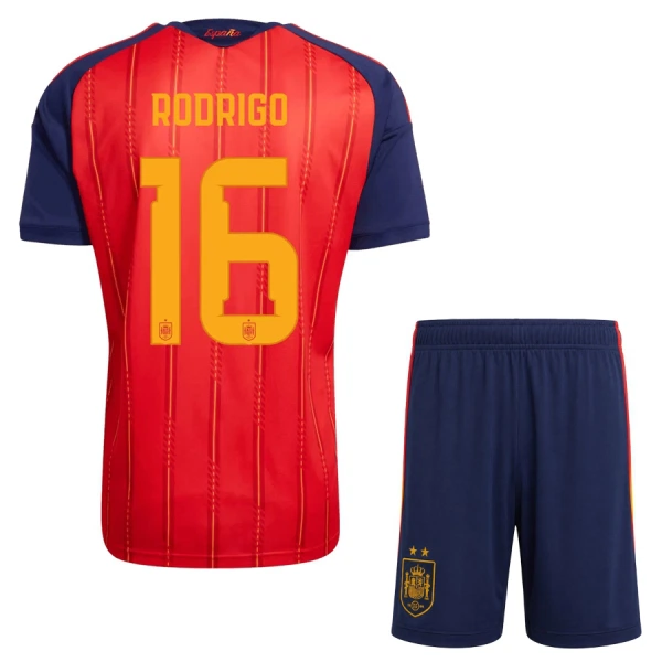 Koszulka Piłkarska Hiszpania 2 Stars Rodrigo Hernández 16 Dziecięca Domowa Mistrzostwa Świata 2026 Koszulka Piłkarska Hiszpania 2 Stars Rodrigo Hernández 16 Dziecięca Domowa Mistrzostwa Świata 2026
